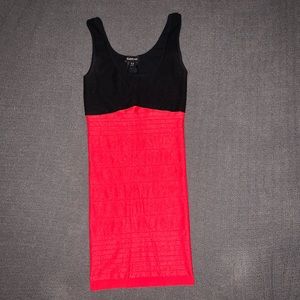 Stretch bodycon Bebe dress black and coral